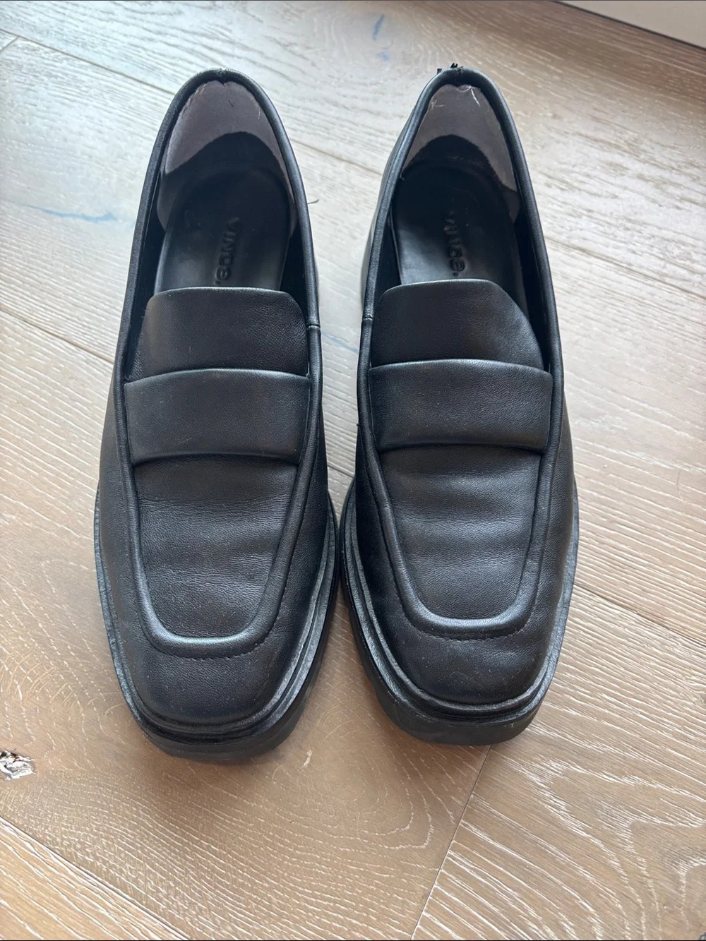 Vince Black Leather Penny Loafers